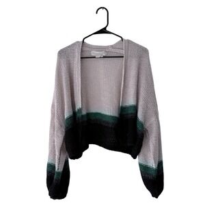 Saltwater Luxe Striped Cropped Knit Open Front Cardigan Sweater Women's Size L